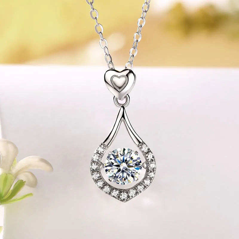 1 Carat Moissanite Diamond Dancing Stone Tear Drop Necklace 925 Sterling Silver MFN8136