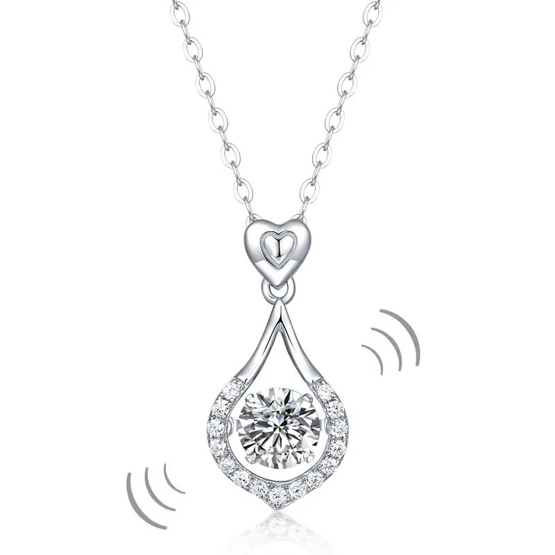 1 Carat Moissanite Diamond Dancing Stone Tear Drop Necklace 925 Sterling Silver MFN8136