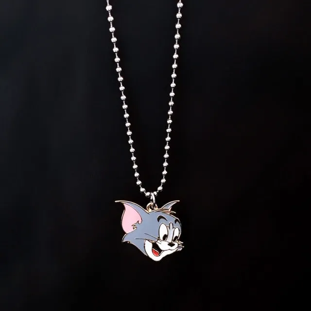 1 Pair Cartoon Cute Couples Men Women Paired Pendants Necklace Hip Hop Fashion Chain Girl Accessories Student Sisters Girlfriend