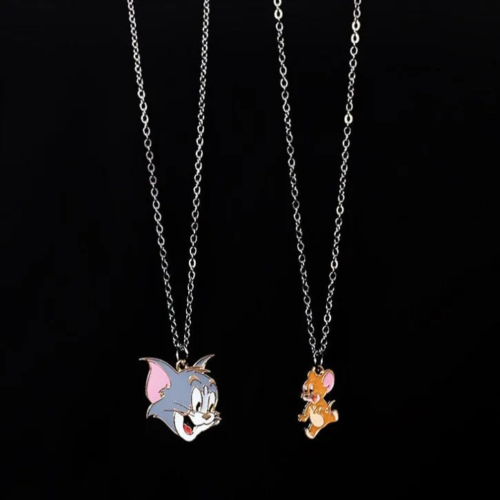 1 Pair Cartoon Cute Couples Men Women Paired Pendants Necklace Hip Hop Fashion Chain Girl Accessories Student Sisters Girlfriend