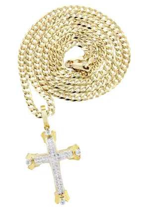 10K Yellow Gold Cross  Diamond Necklace  | 0.49 Carats