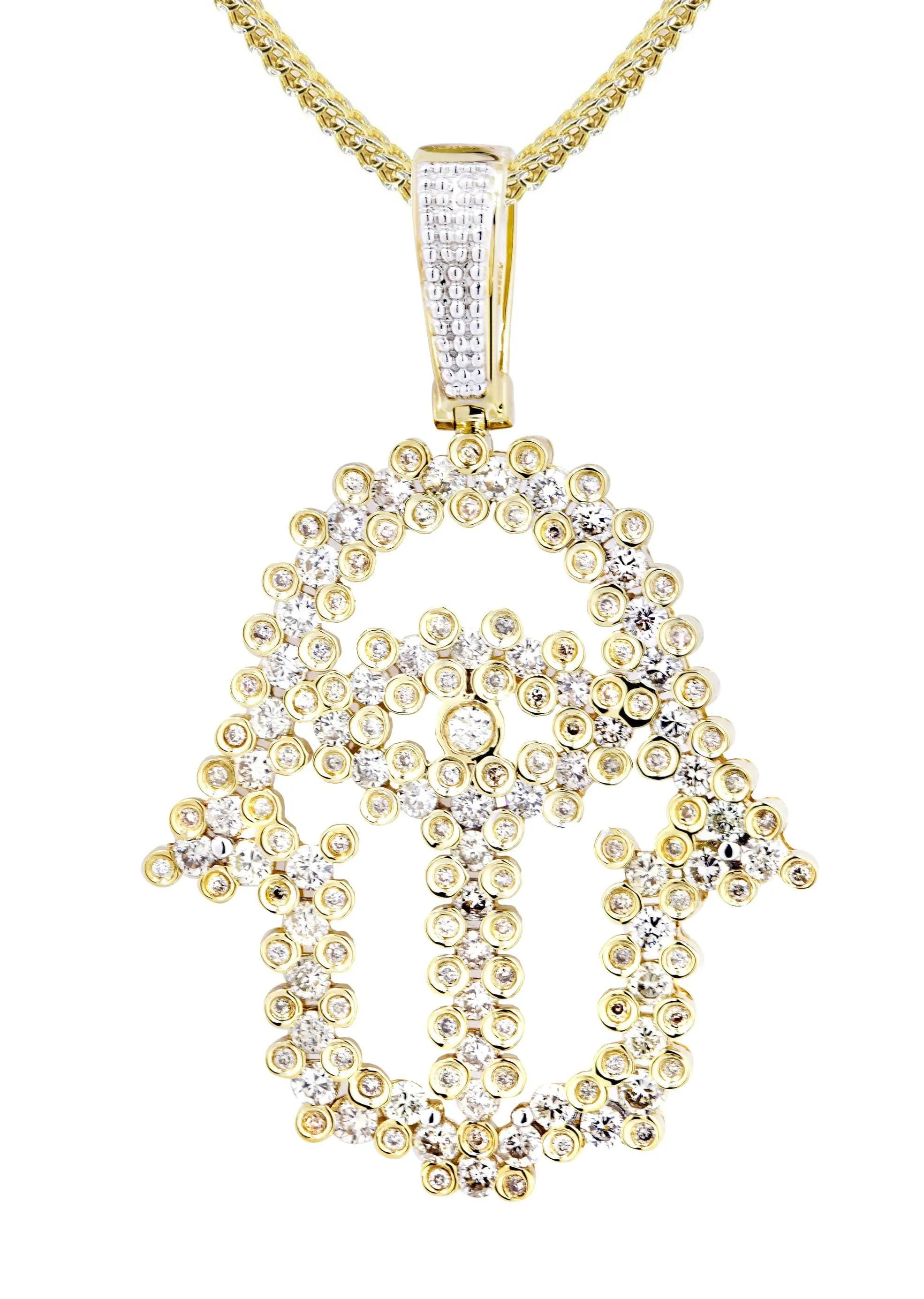 10K Yellow Gold Hamsa Diamond Necklace  | 1.75 Carats