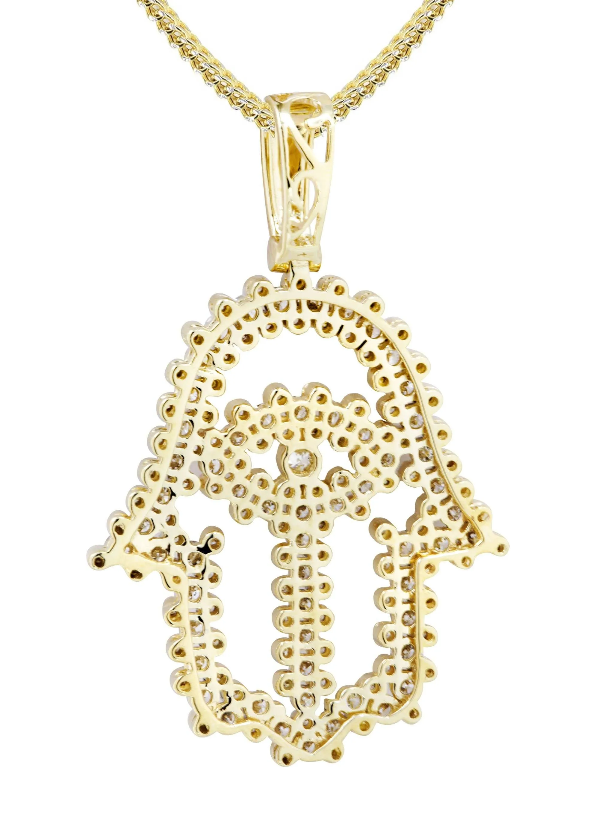 10K Yellow Gold Hamsa Diamond Necklace  | 1.75 Carats