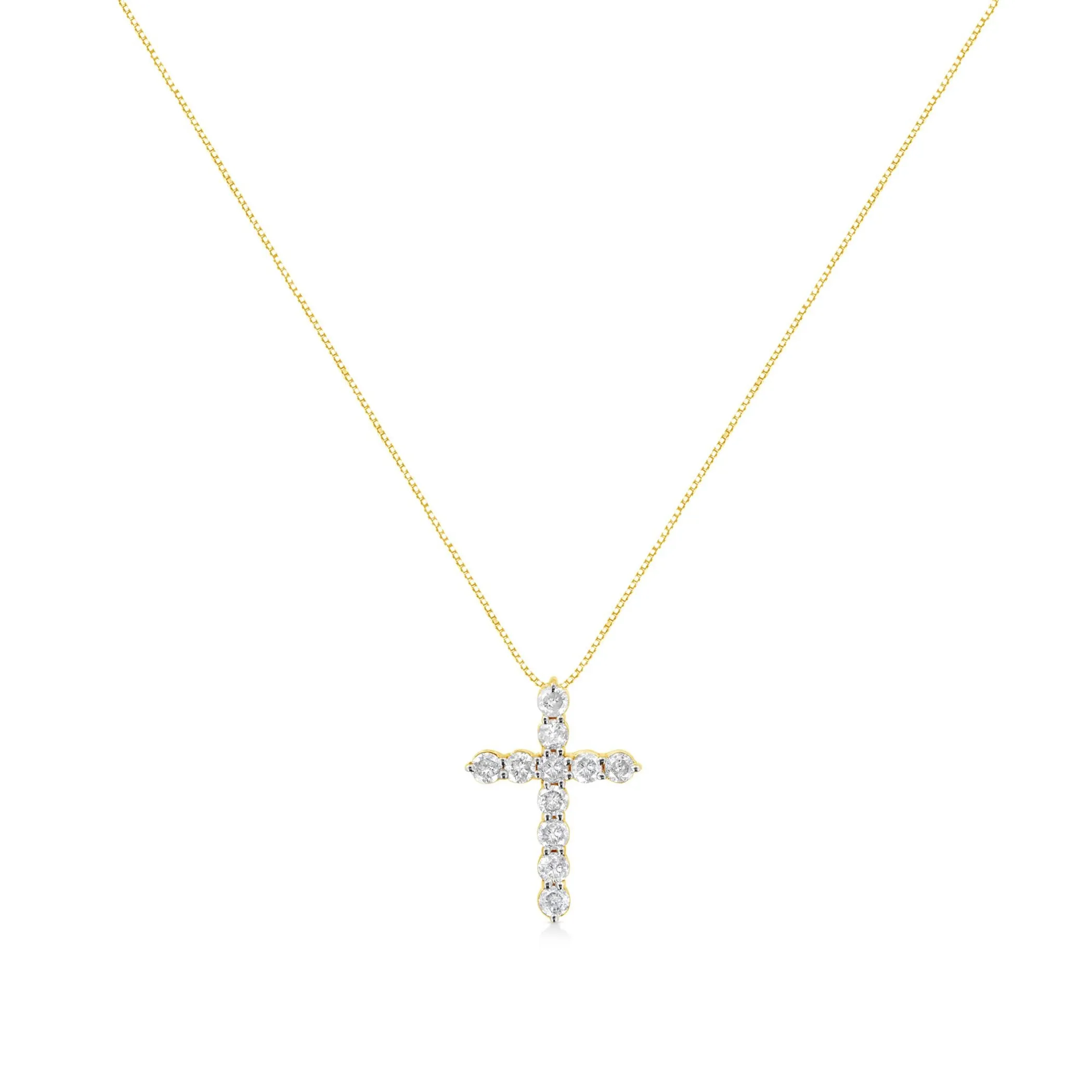 10K Yellow Gold Plated .925 Sterling Silver 1 cttw Prong Set Diamond Cross 18" Pendant Necklace (J-K Color, I1-I2 Clarity)