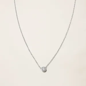 14k Solid Gold Diamond Solitaire Bezel Necklace