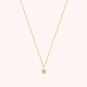 14K Solid Gold Sparkle Solitaire Diamond Necklace