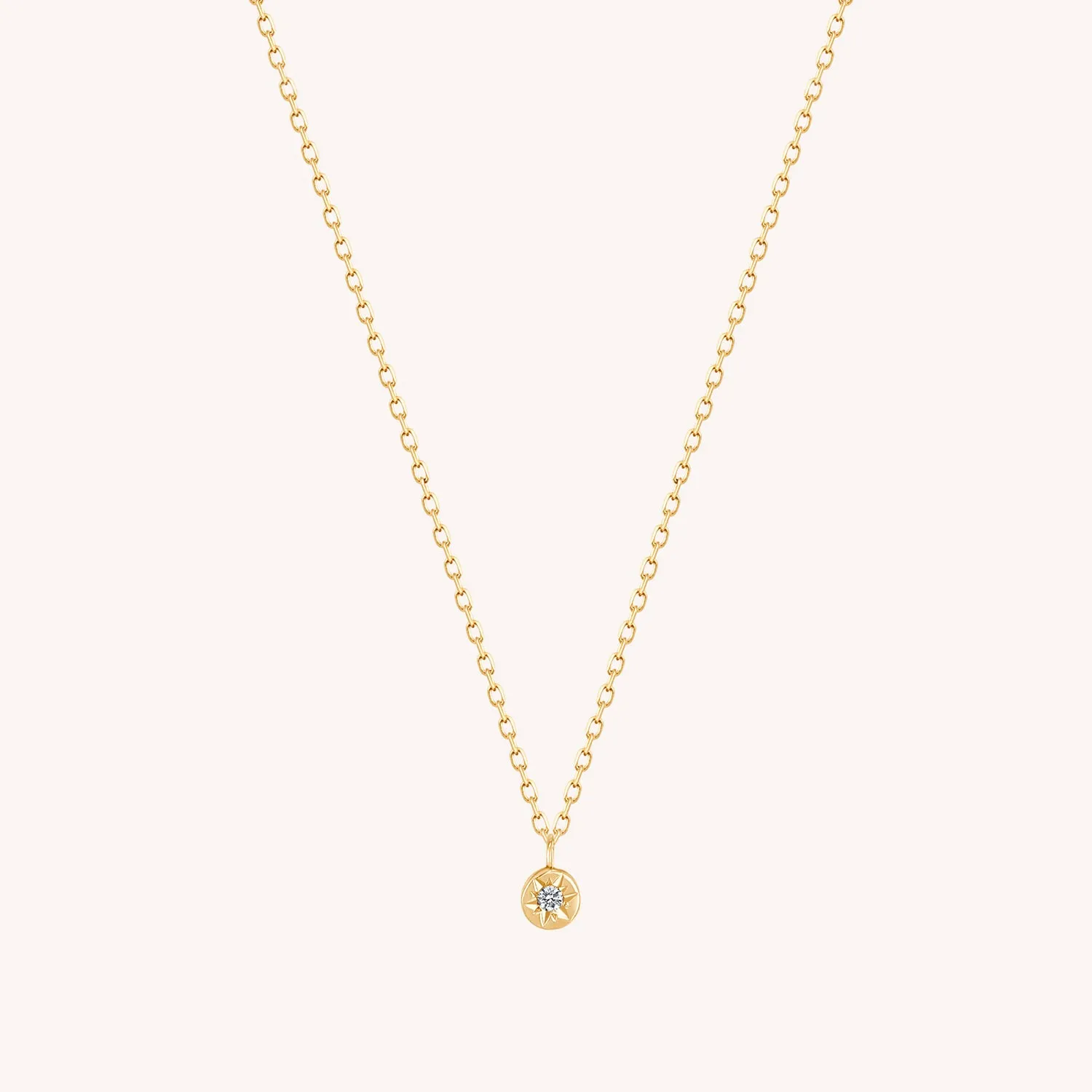 14K Solid Gold Sparkle Solitaire Diamond Necklace