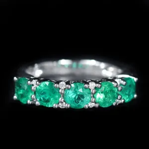 14K White Gold 1.60 CTW Emerald and Diamond Band