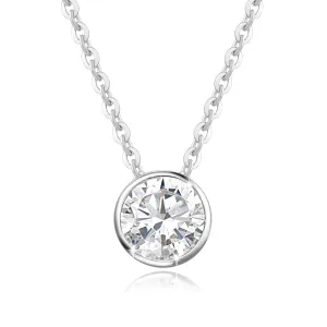 14K White Gold ONE Carat Moissanite Bezel Set Solitaire Pendant Necklace, 16 2 INCH