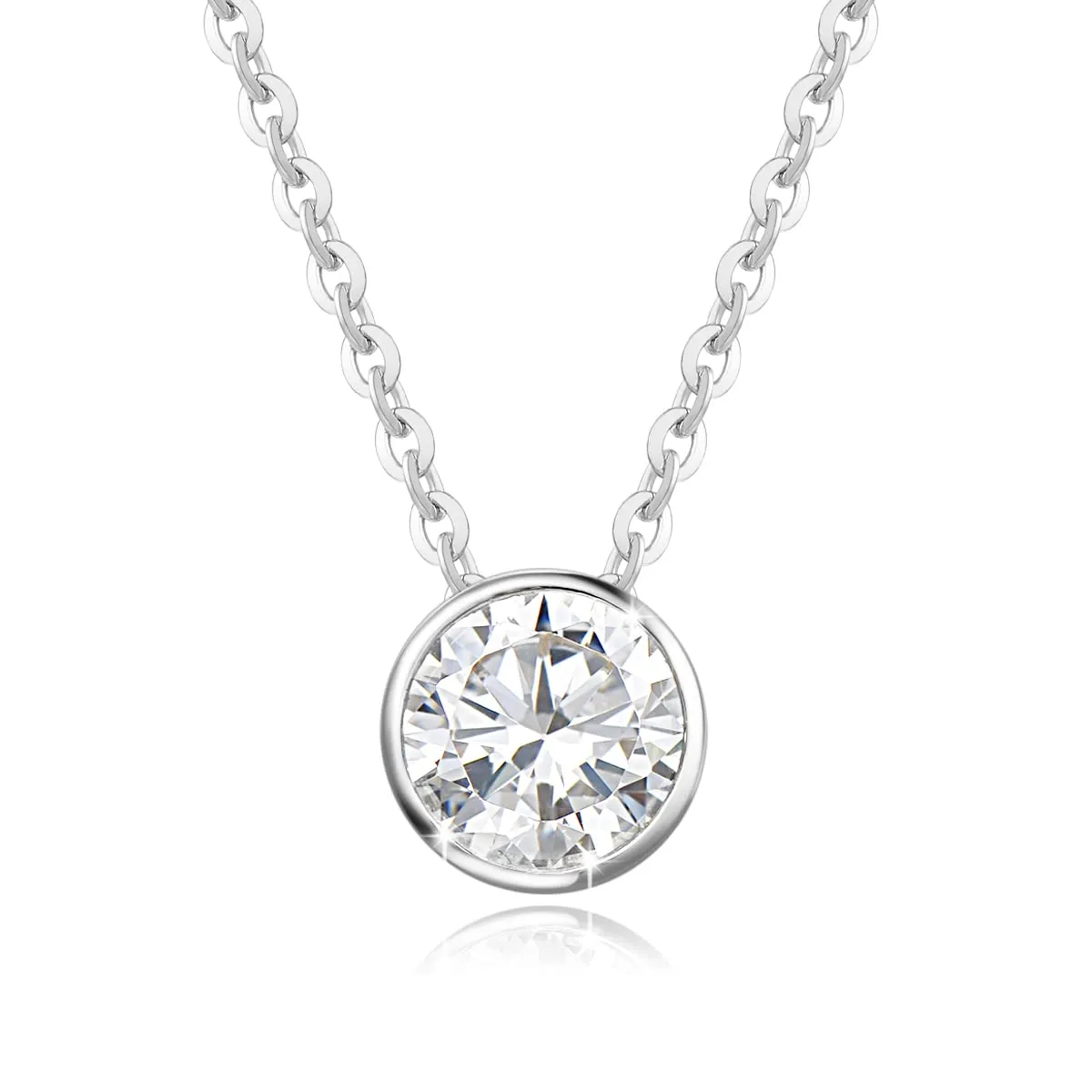 14K White Gold ONE Carat Moissanite Bezel Set Solitaire Pendant Necklace, 16 2 INCH