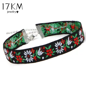 17KM 2 PCS Multicolor Bohemia Boho Printed Flower Choker Necklace for Women Fashion Gothic Tattoo Jewelry collar Gifts 2016