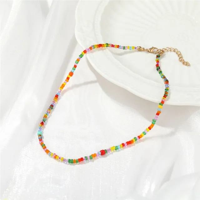 17KM Bohemian Colorful Bead Shell Necklace for Women Summer Short Beaded Collar Clavicle Choker Necklace Female Jewelry