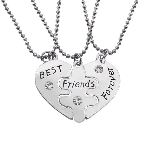 2017 Fashion Bohemian Best Friends BFF Pendant Necklaces 3 PCS/Set Charms Heart Necklace Rhinestone Choker Statement Necklace