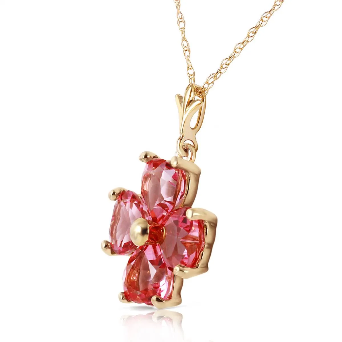 3.8 Carat 14K Solid Yellow Gold Orchid Love Pink Topaz Necklace