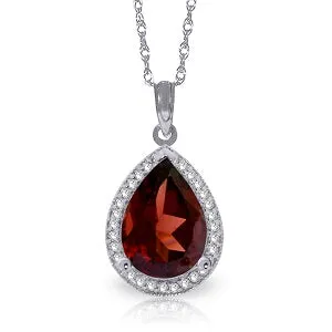 4.06 Carat 14K Solid White Gold Love Is Here Garnet Diamond Necklace