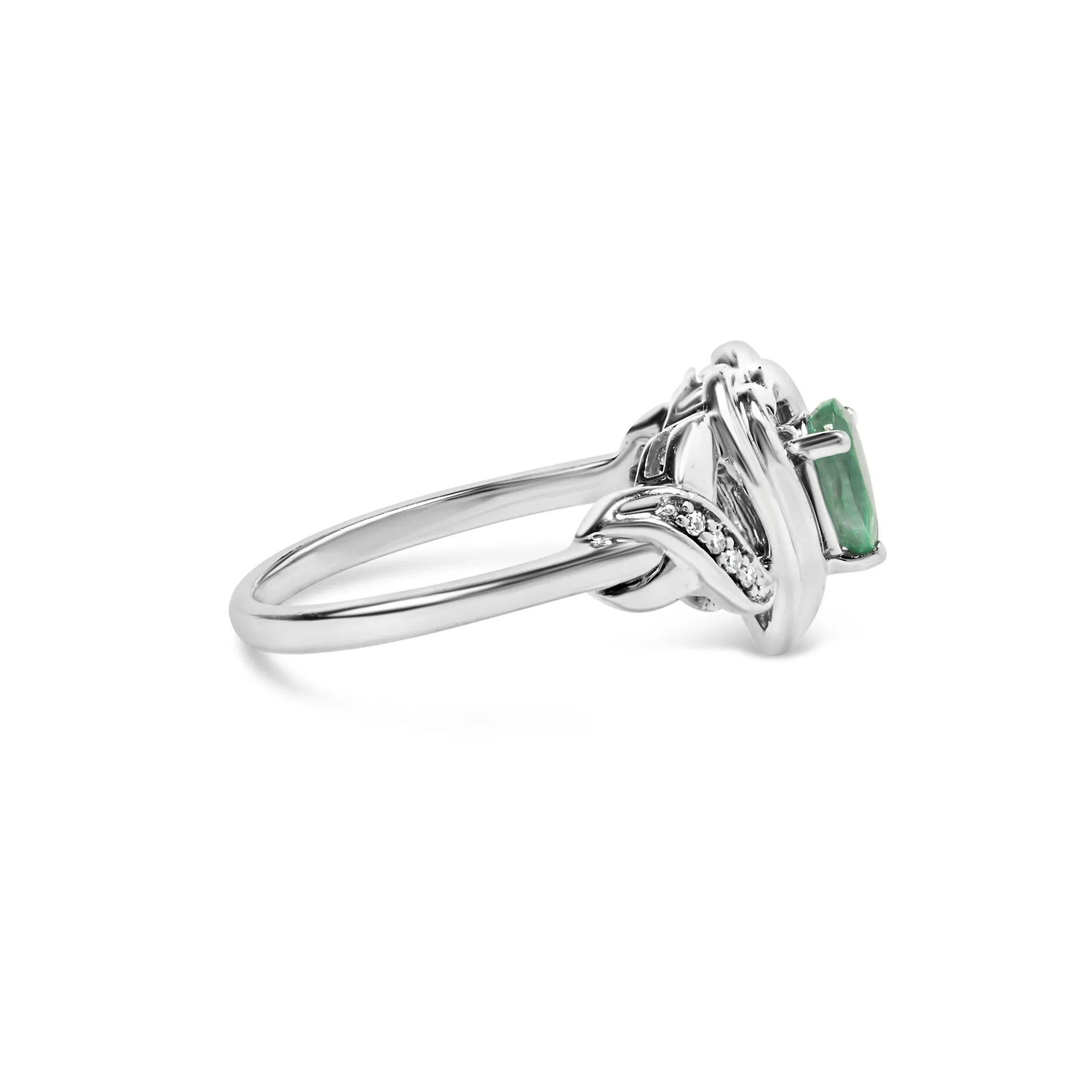 .925 Sterling Silver 6x4mm Pear Emerald Gemstone with Diamond Accent Heart Promise Ring (H-I Color, SI1-SI2 Clarity) - Size 7