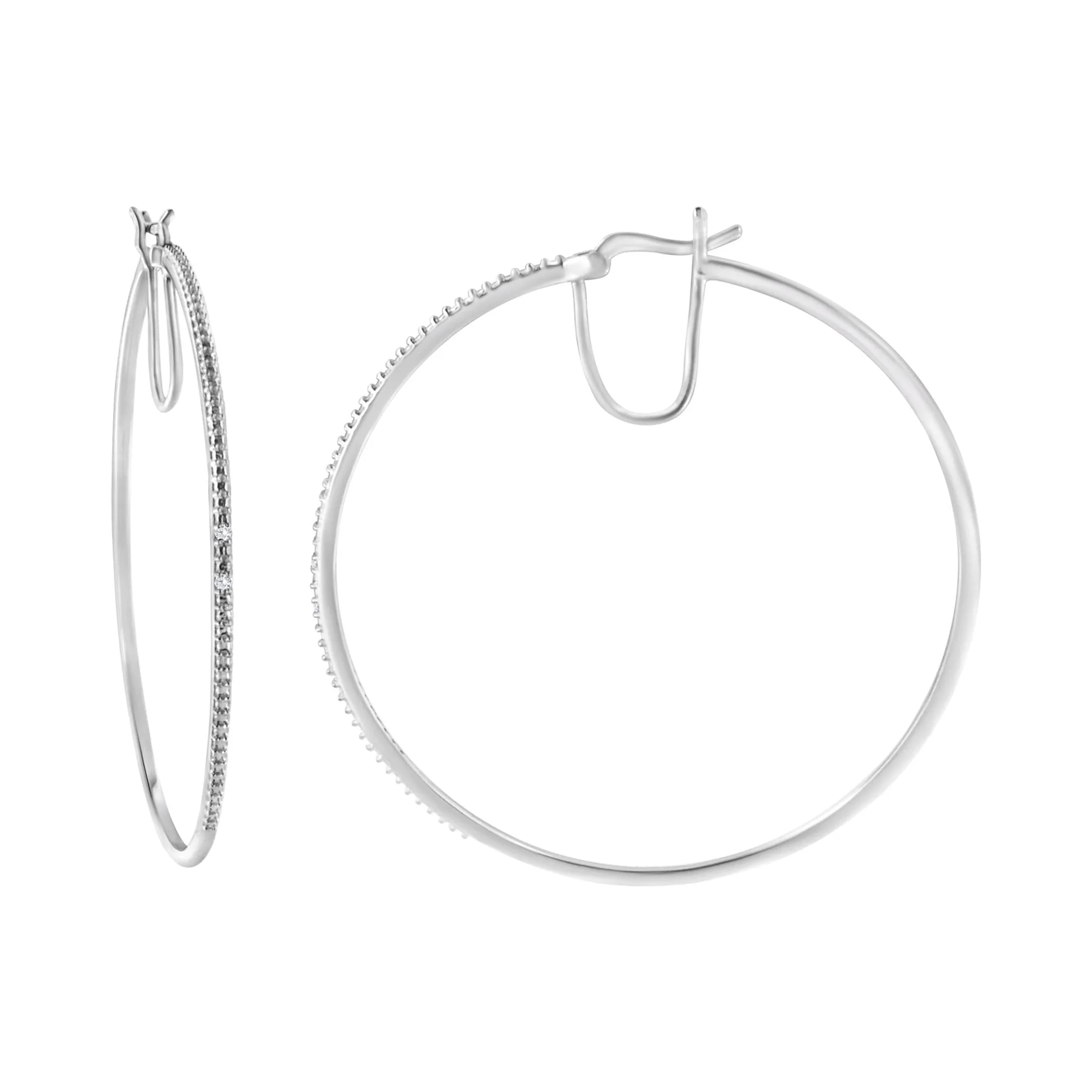 .925 Sterling Silver Diamond Accent Medium Sized Hoops Earrings (I-J Color, I2-I3 Clarity)