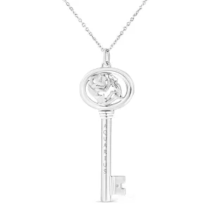 .925 Sterling Silver Diamond Accent Zodiac Key 18" Pendant Necklace (K-L Color, I1-I2 Clarity) - Color: White | Pack Of: 1