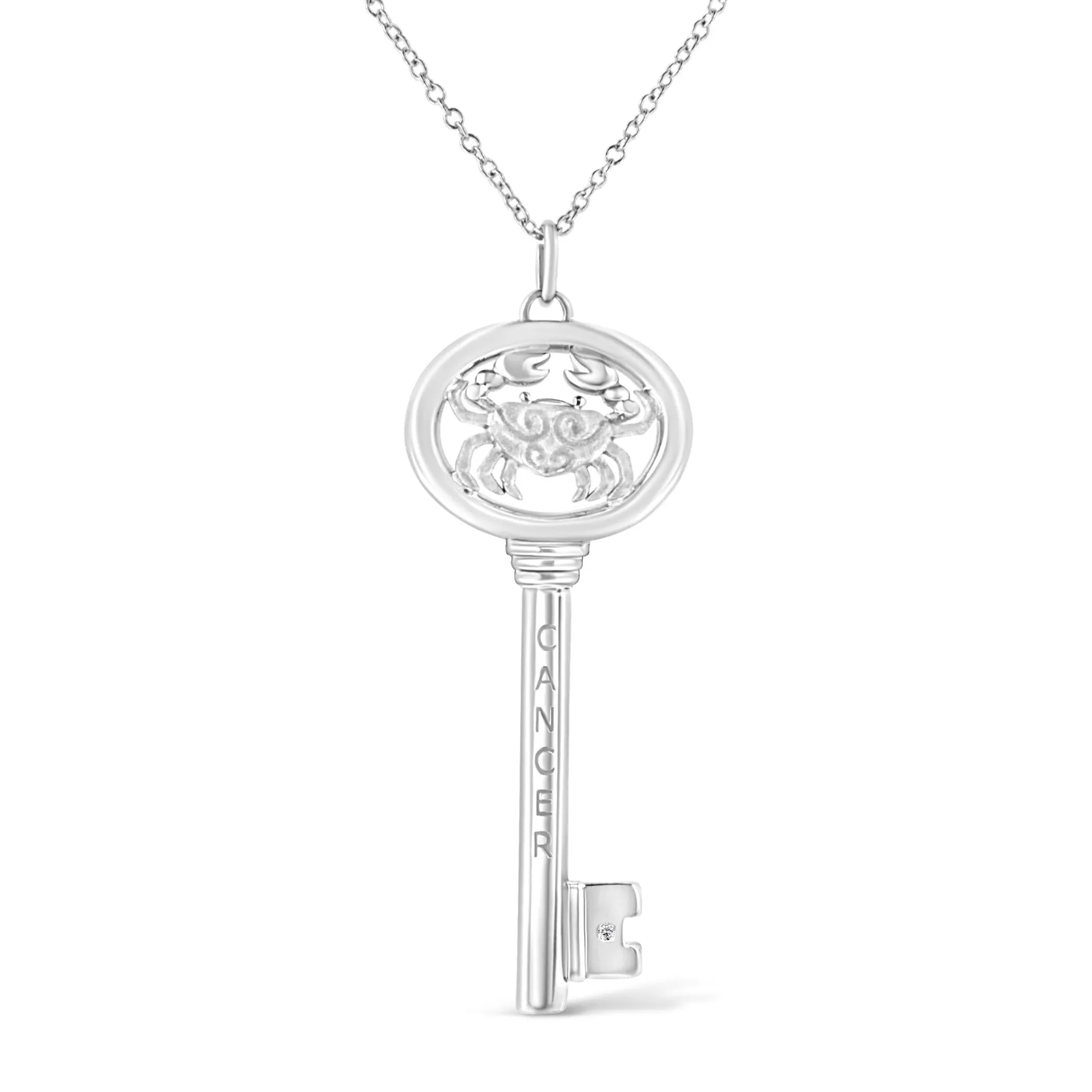 .925 Sterling Silver Diamond Accent Zodiac Key 18" Pendant Necklace (K-L Color, I1-I2 Clarity) - Color: White | Pack Of: 1