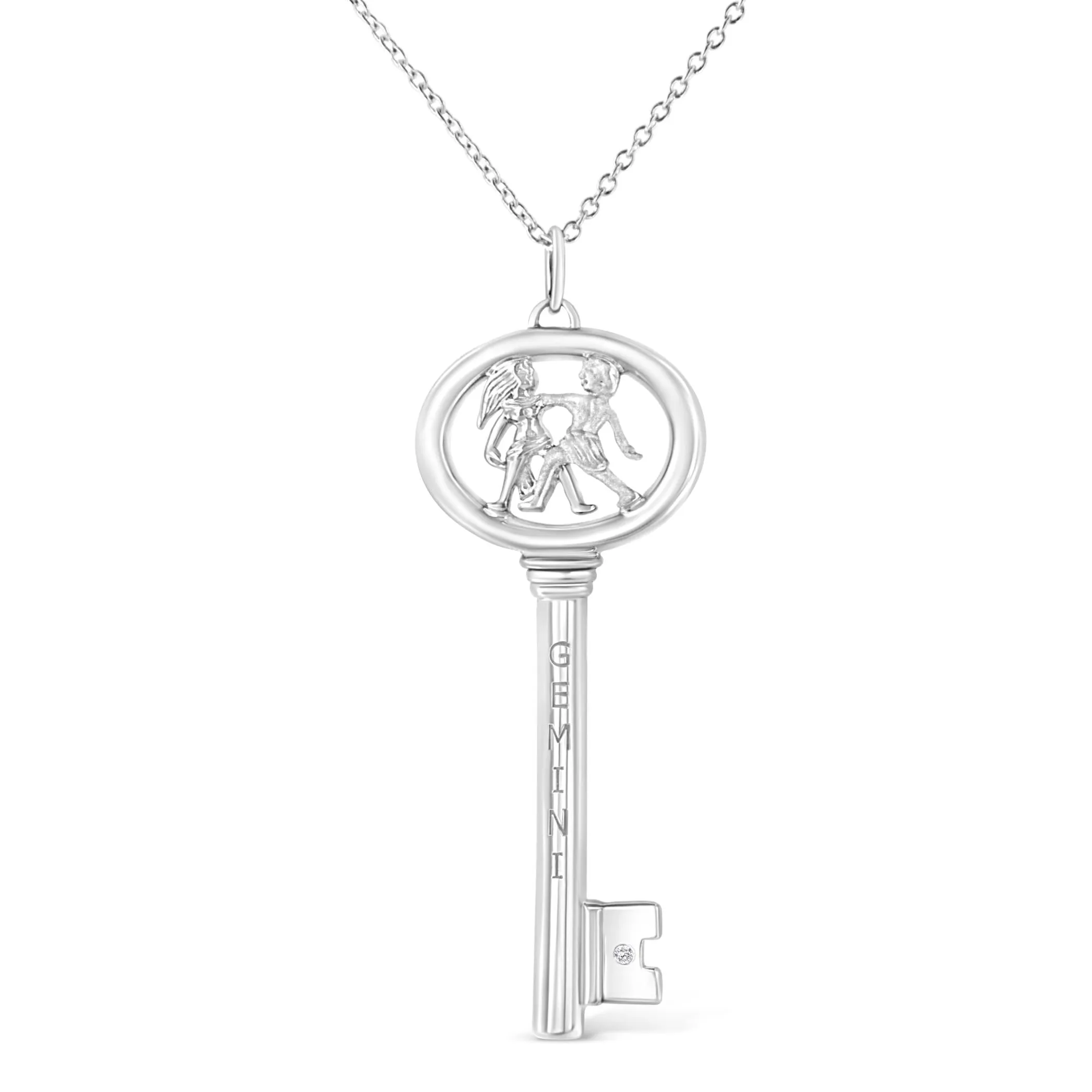 .925 Sterling Silver Diamond Accent Zodiac Key 18" Pendant Necklace (K-L Color, I1-I2 Clarity) - Color: White | Pack Of: 1