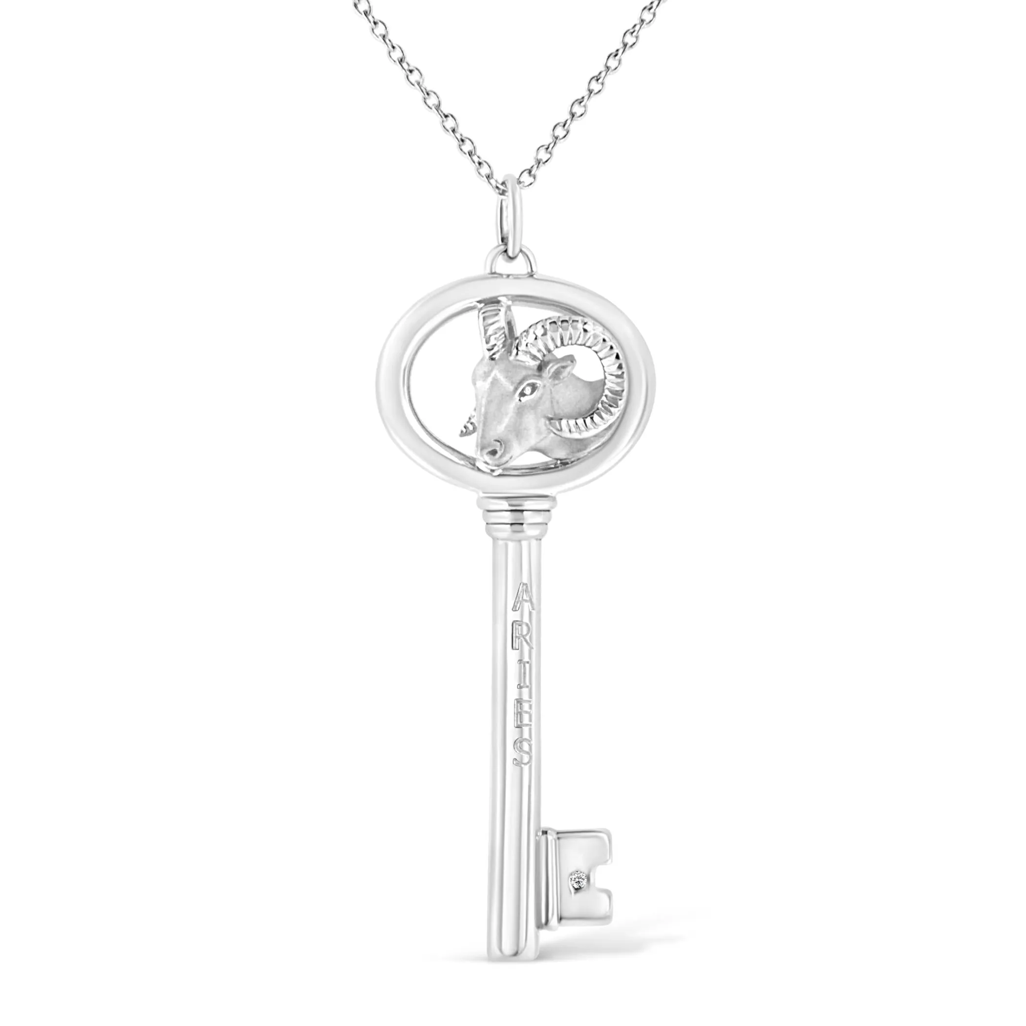 .925 Sterling Silver Diamond Accent Zodiac Key 18" Pendant Necklace (K-L Color, I1-I2 Clarity) - Color: White | Pack Of: 1