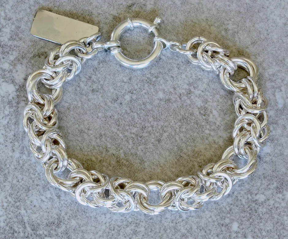 9.2mm & 11.8mm Sterling Silver Byzantine Rose Chain Bracelet with 18mm Sterling Spring Ring Clasp