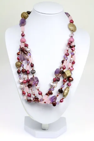 Amethyst Rose Quartz Beaded Gemstone Necklace