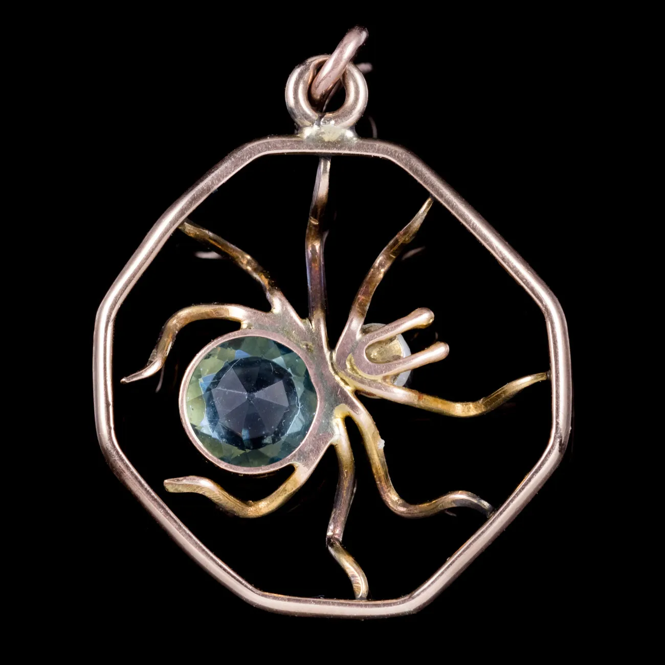 Antique Victorian Blue Paste Spider Pendant 9Ct Gold Circa 1900