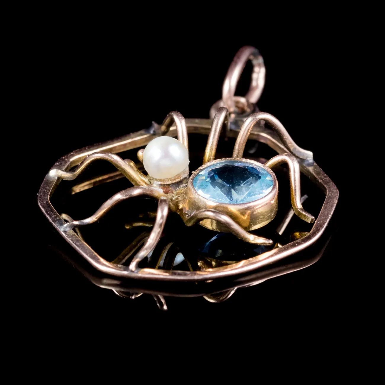 Antique Victorian Blue Paste Spider Pendant 9Ct Gold Circa 1900