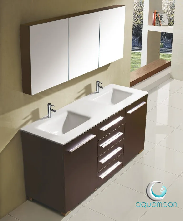 Aquamoon Elixir 71 Double Sink Modern Bathroom Vanity Set - Espresso