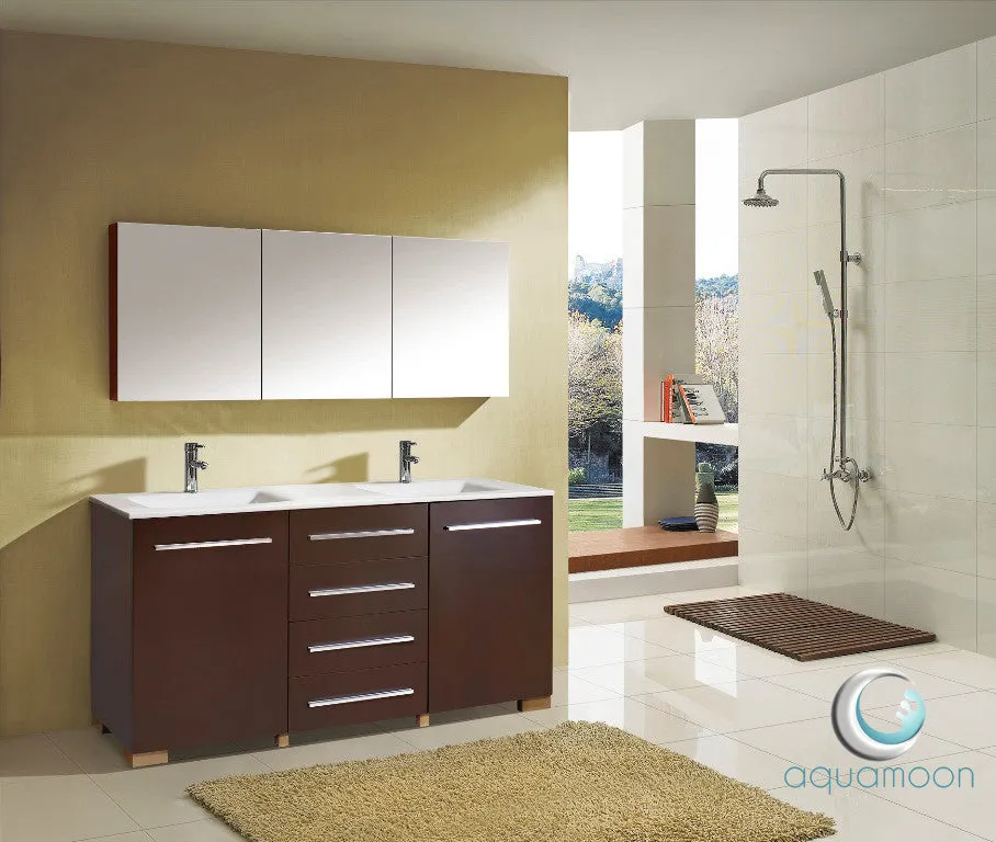 Aquamoon Elixir 71 Double Sink Modern Bathroom Vanity Set - Espresso