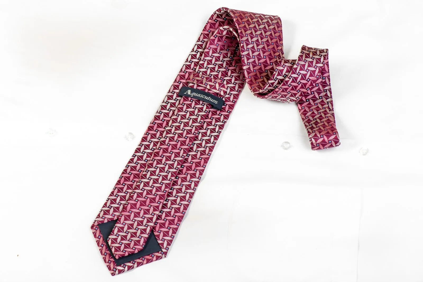 Aquascutum Mens Silk Rhinestone Necktie Geometric On Purple With Blue Sparkles