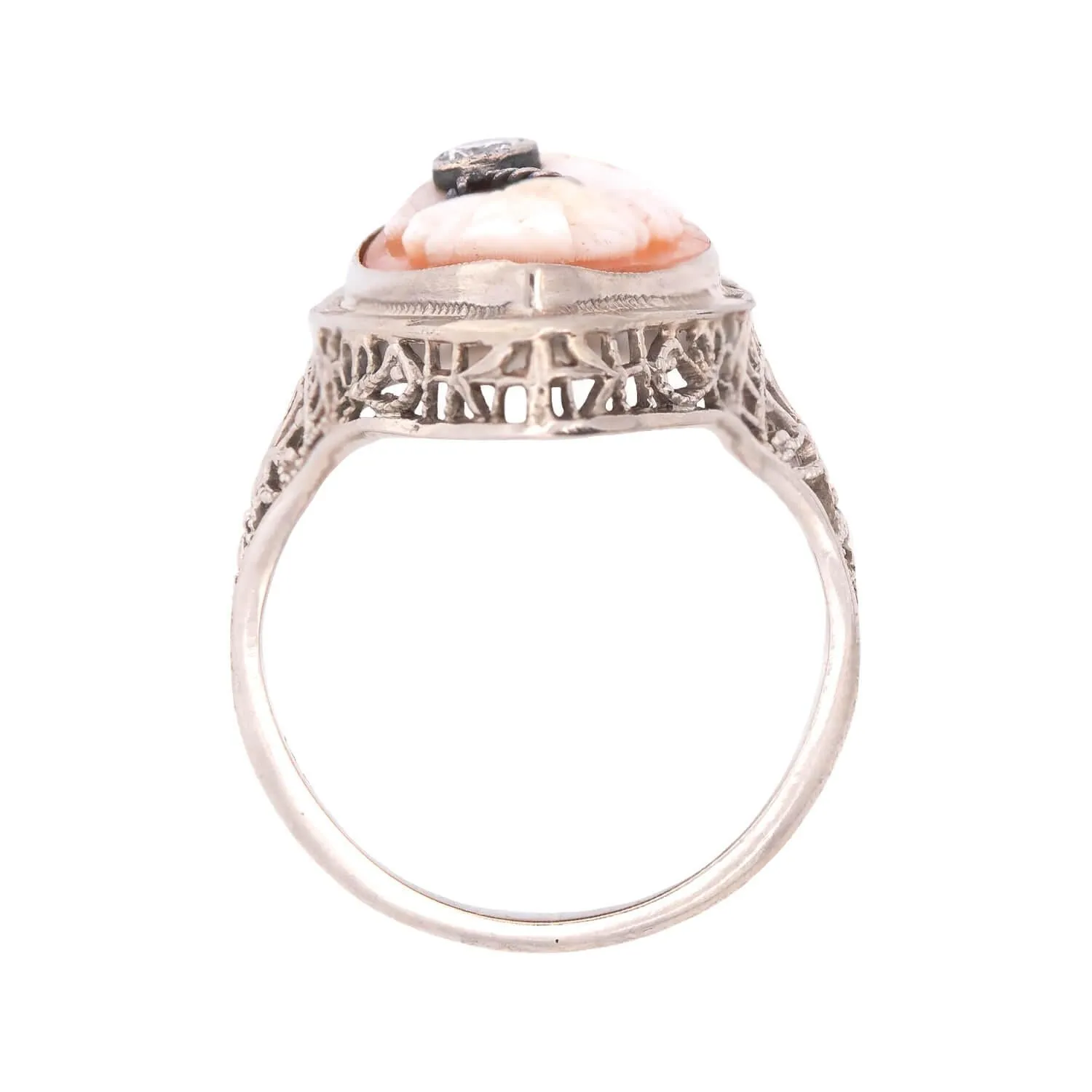 Art Deco 14K and Diamond Shell Cameo Ring