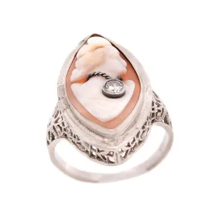 Art Deco 14K and Diamond Shell Cameo Ring