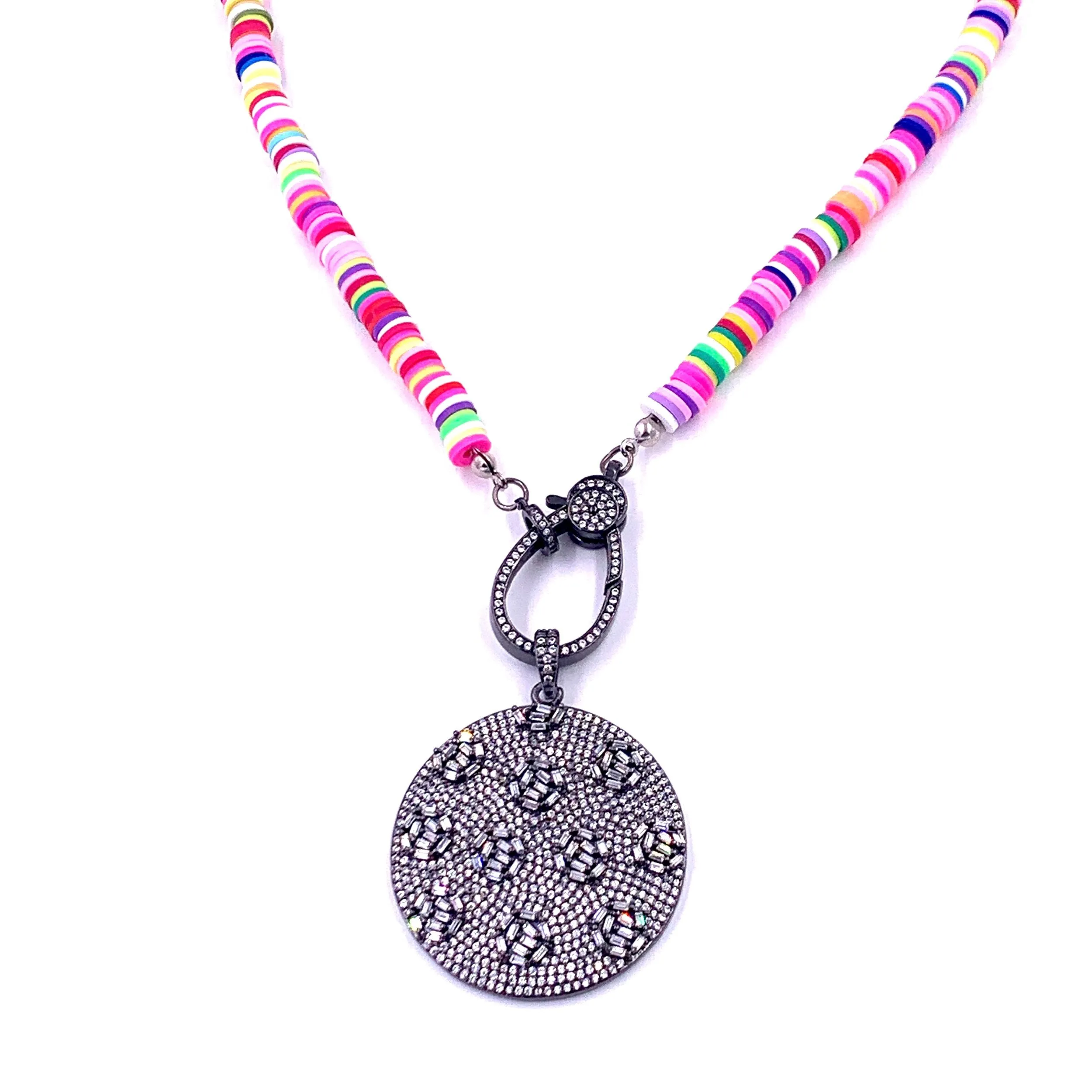 Ashley Gold Clay Disc Rainbow CZ Lobster Clasp Necklace