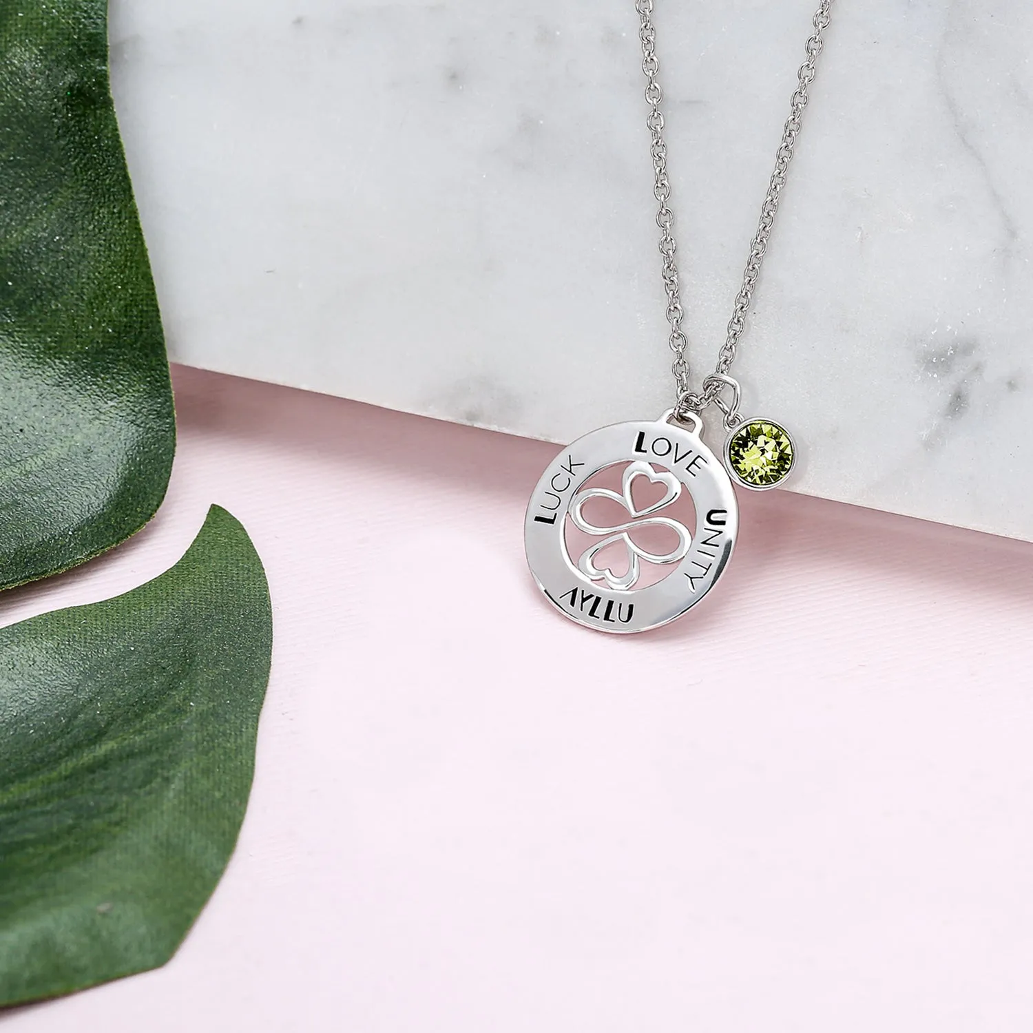 AYLLU Love Luck Unity Disc Pendant Crystal 12 Birthstone Colors Silver