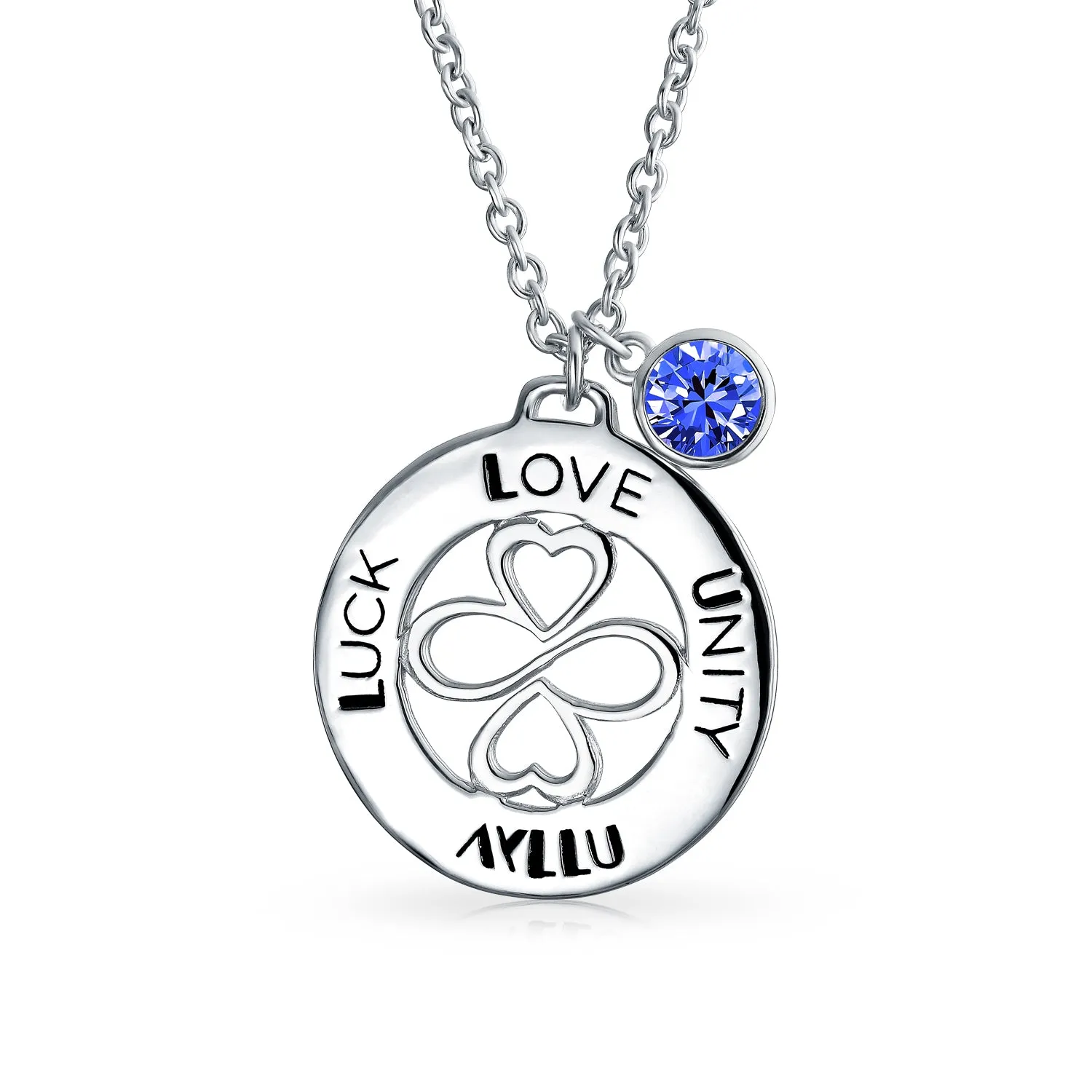 AYLLU Love Luck Unity Disc Pendant Crystal 12 Birthstone Colors Silver