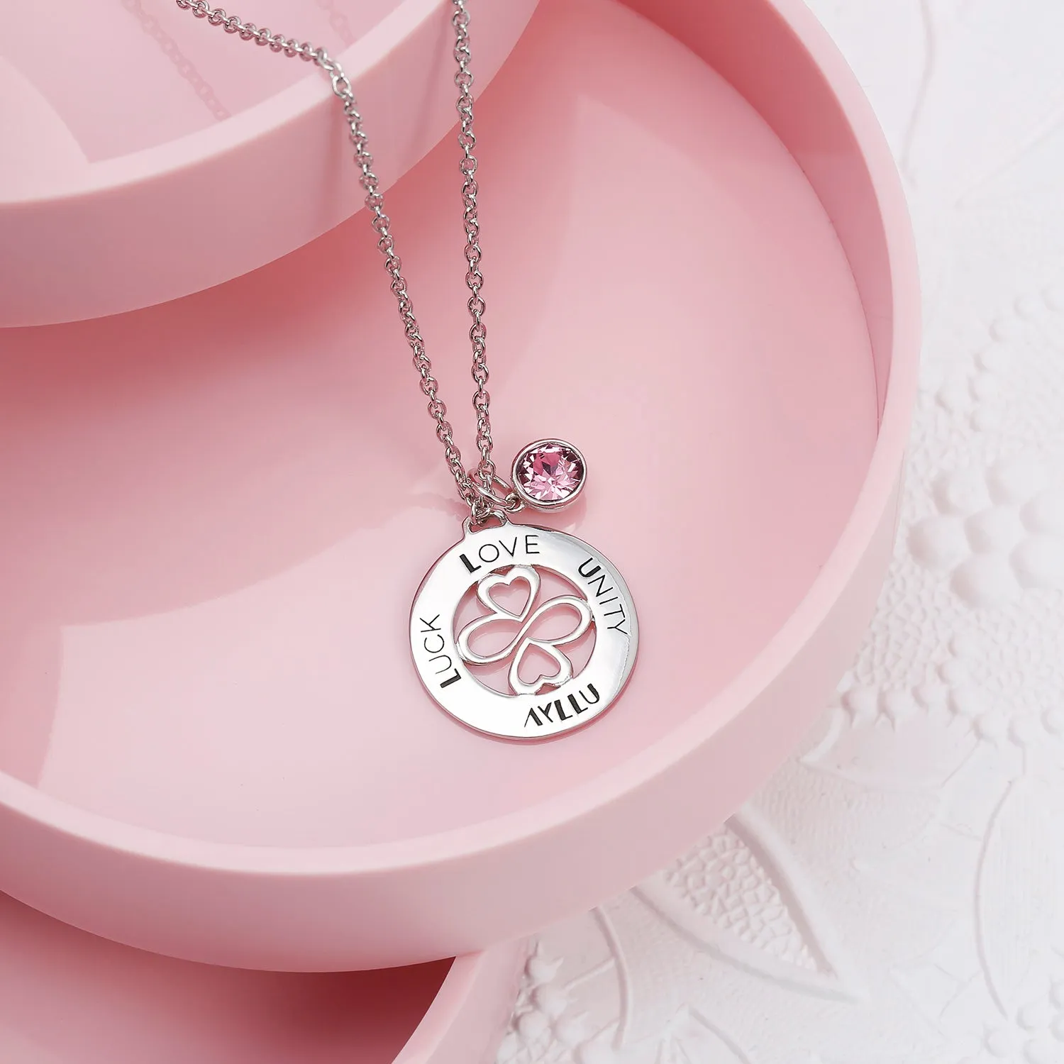 AYLLU Love Luck Unity Disc Pendant Crystal 12 Birthstone Colors Silver