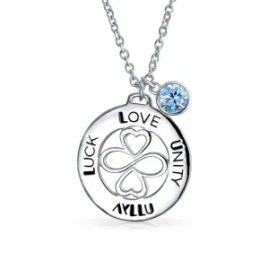 AYLLU Love Luck Unity Disc Pendant Crystal 12 Birthstone Colors Silver