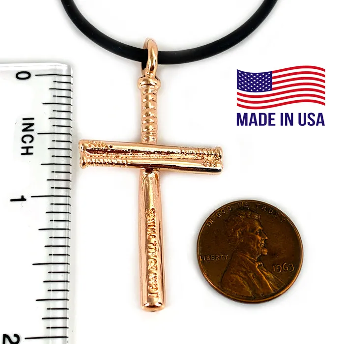 Baseball Bat Cross Necklace Rose Gold