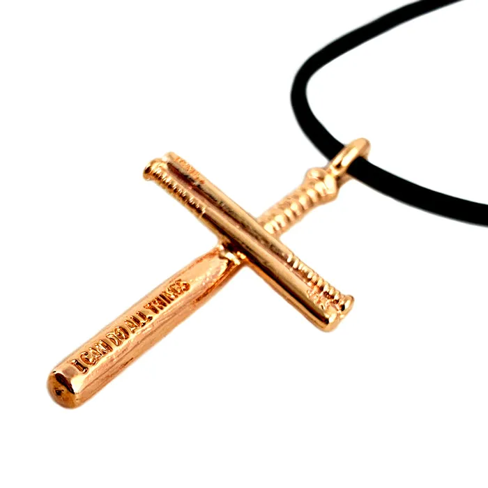 Baseball Bat Cross Necklace Rose Gold