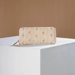 Beige - Chikankari Hand Embroidered Tussar Silk Wallet