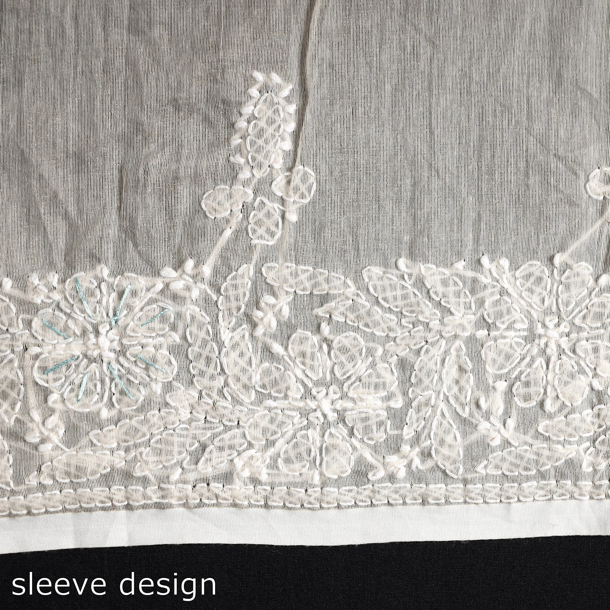 Beige - Lucknow Chikankari with Parsi Style Embroidery Chanderi Silk Kurta Material - 3.1 Meter