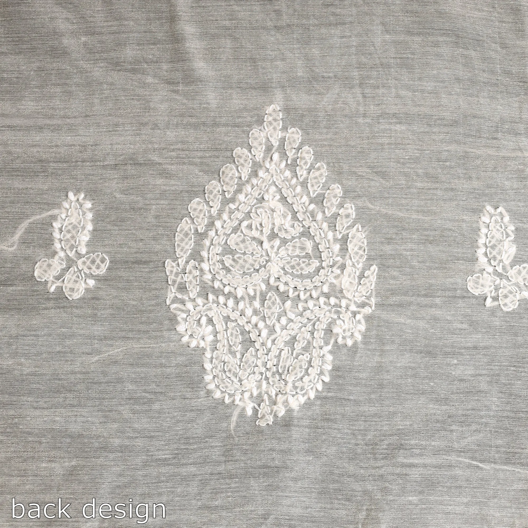 Beige - Lucknow Chikankari with Parsi Style Embroidery Chanderi Silk Kurta Material - 3.1 Meter