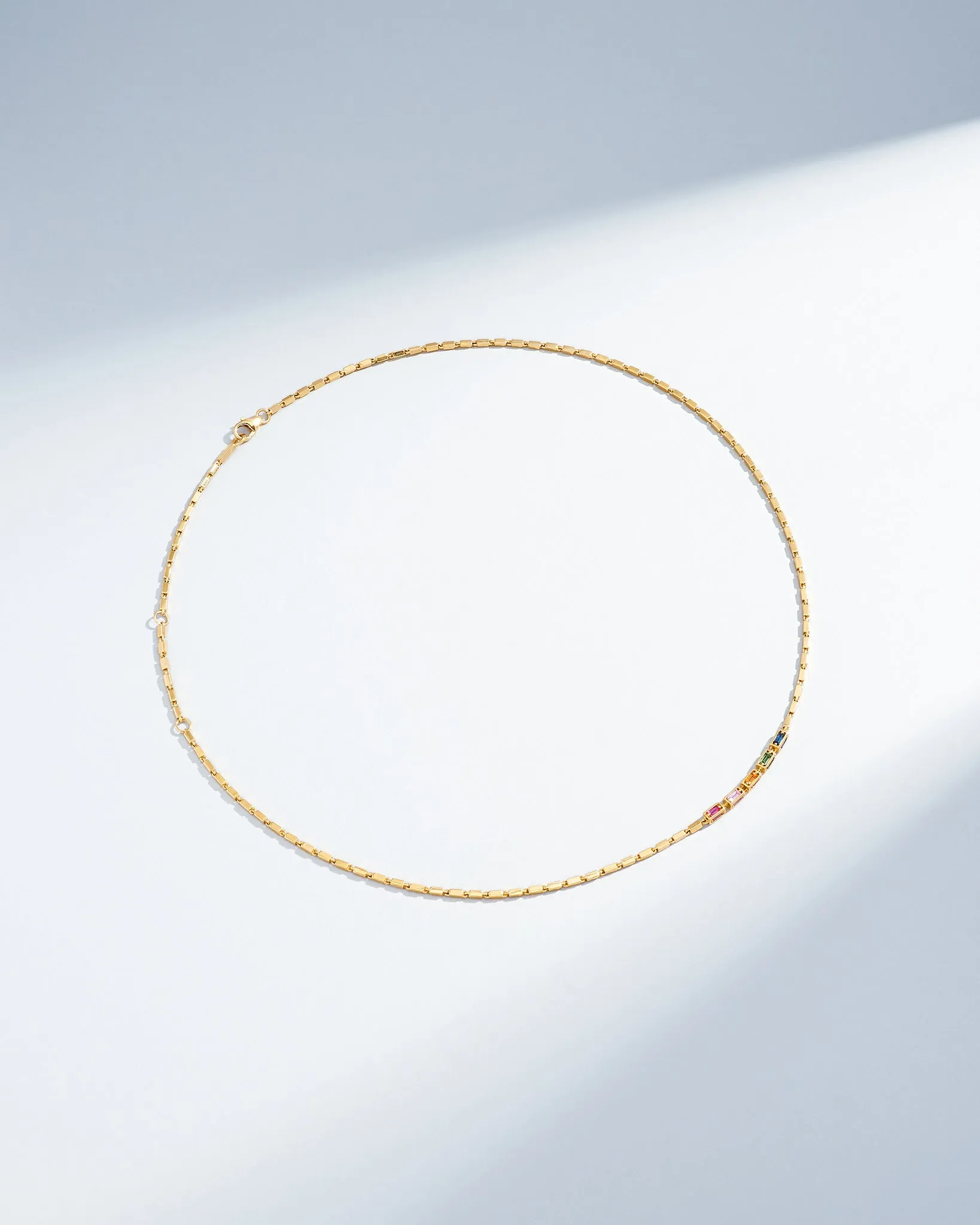 Block-Chain Multi Rainbow Sapphire Thin Necklace