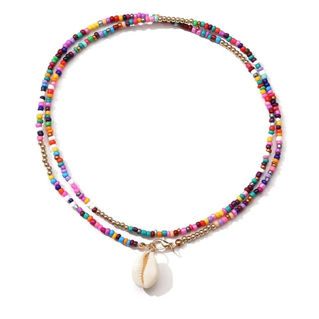 Bohemian Colorful Seed Bead Shell Choker Necklace Statement Short Collar Clavicle Chain Necklace for Women Female Boho Jewelry