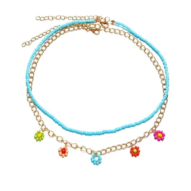 Bohemian Colorful Seed Bead Shell Choker Necklace Statement Short Collar Clavicle Chain Necklace for Women Female Boho Jewelry