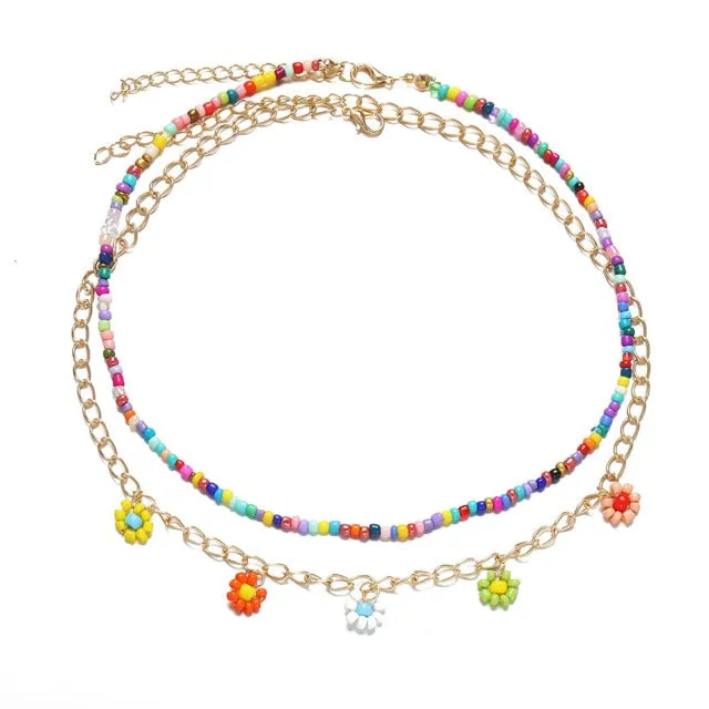 Bohemian Colorful Seed Bead Shell Choker Necklace Statement Short Collar Clavicle Chain Necklace for Women Female Boho Jewelry