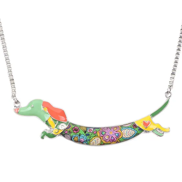 Bonsny Statement Metal Alloy Enamel Animal Pets Dachshund Dog Choker Necklace Chain Collar Pendant Fashion New Jewelry For Women