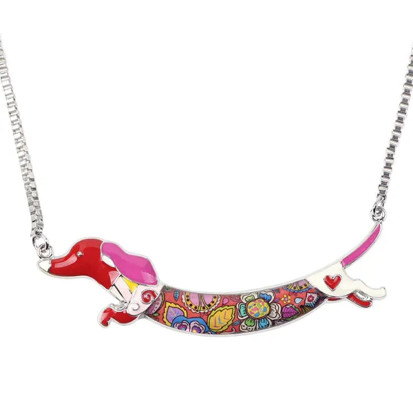 Bonsny Statement Metal Alloy Enamel Animal Pets Dachshund Dog Choker Necklace Chain Collar Pendant Fashion New Jewelry For Women